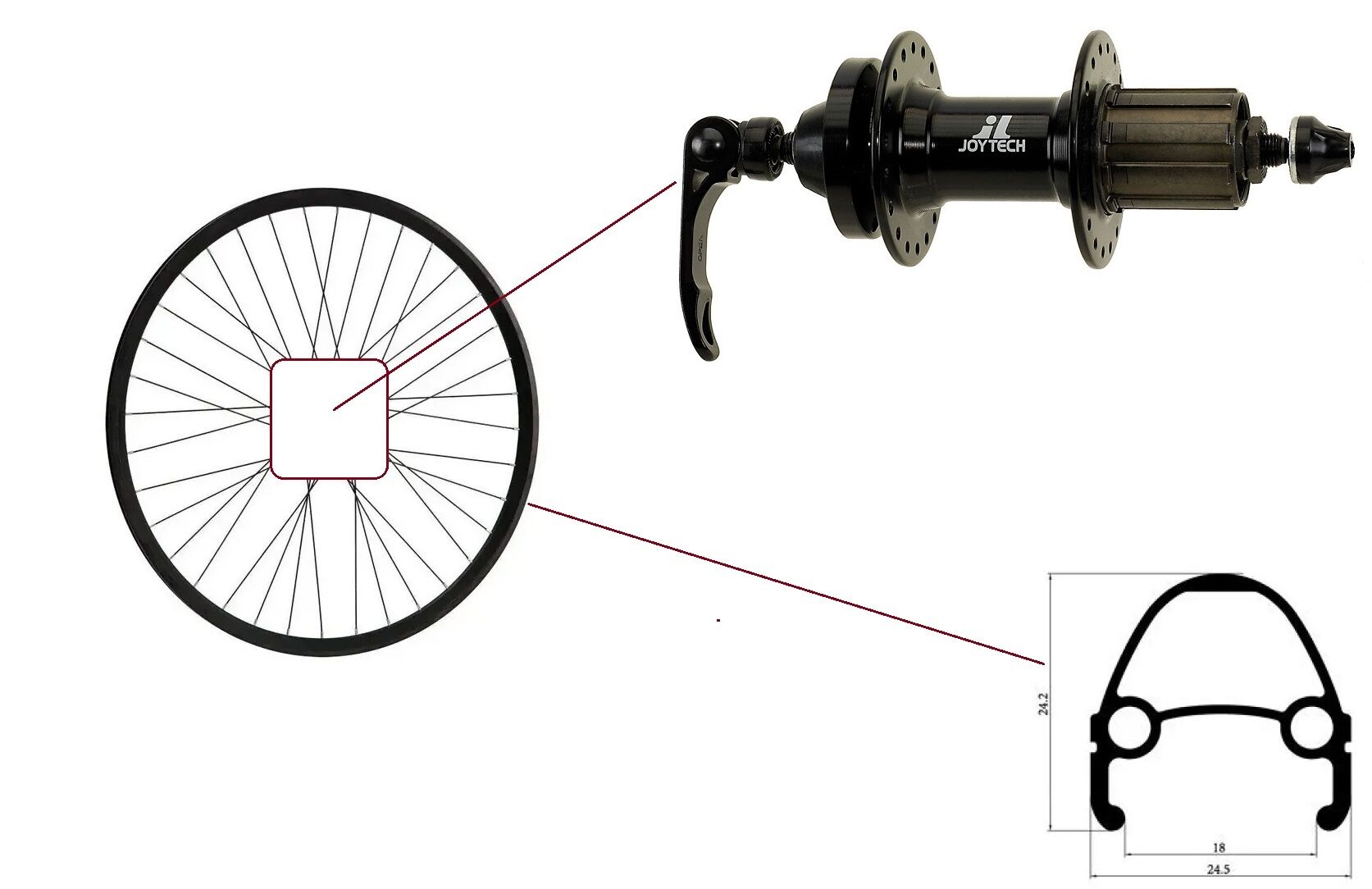 Фото выбрать и купить колесо 27,5" заднее, алюминиевая втулка joytech, d342rcc, 32 отв., дисковая (6 винтов) под кассету 8/9 ск., 10 мм (эксцентрик), двустеночный обод (ут00026458) для велосипедов со склада в СПб - большой выбор для взрослого, запчасти для велосипедов в наличии - интернет-магазин Мастерская Тимура