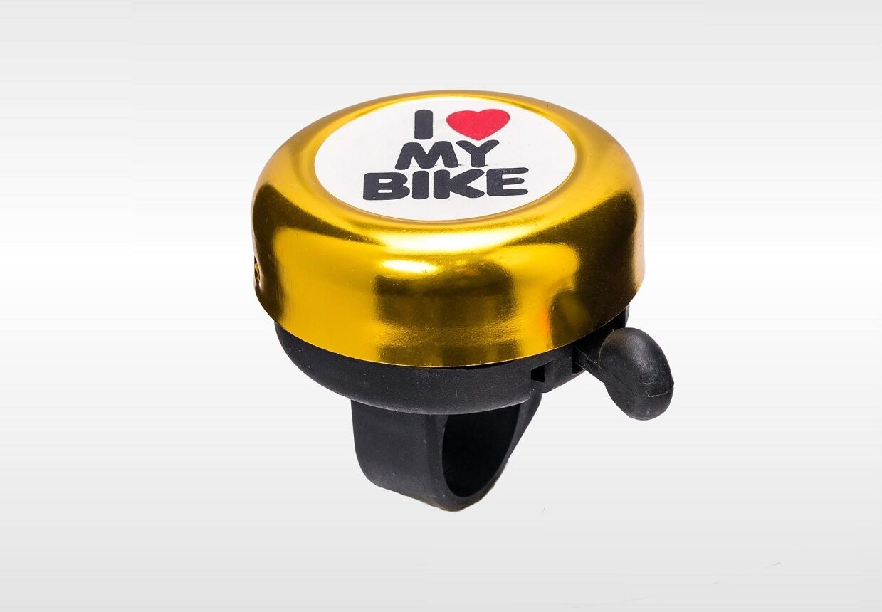 Фото выбрать и купить звонок велосипедный nuvo, "i love my bike", алюмин./пластик, d55 мм (золотистый) (d-4542-gold) для велосипедов со склада в СПб - большой выбор для взрослого, звонок велосипедный nuvo, "i love my bike", алюмин./пластик, d55 мм (золотистый) (d-4542-gold) для велосипедов в наличии - интернет-магазин Мастерская Тимура