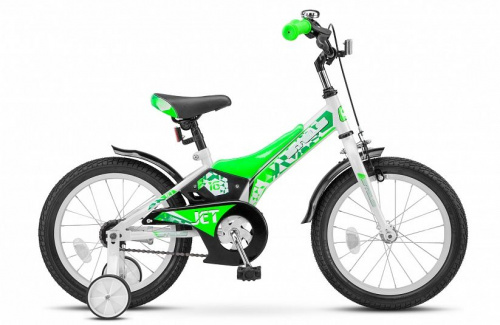 Фото выбрать и купить детский велосипед или подростковый, для девочки или мальчика, размеры 12 дюймов, 14 дюймов, 16 дюймов, 18 дюймов и 20 дюймов, горный, городской, фэтбайк, полуфэт, BMX, складной детский, трехколесный, со склада в СПб - детские велосипеды, велосипед stels jet 16 z010 (2020) белый/салатовый, размер  в наличии - интернет-магазин Мастерская Тимура