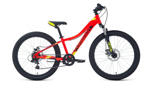 Фото выбрать и купить горный велосипед, горный двухподвес для подростка, BMX, полуфэт, фэтбайк, складной, детский велосипед для девочки или мальчика в СПб - большой выбор, размер колеса 20, 24, 26 и 27,5 дюйма, велосипед forward twister 24 2.0 disc (2021) красный / ярко-зеленый  в наличии - интернет-магазин Мастерская Тимура