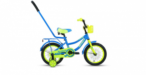 Фото выбрать и купить детский велосипед или подростковый, для девочки или мальчика, размеры 14 дюймов, 16 дюймов, горный, BMX, детский, трехколесный, со склада в СПб - детские велосипеды, велосипед forward funky 14 (2021) голубой / ярко-зеленый  в наличии - интернет-магазин Мастерская Тимура