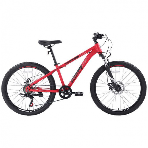 Фото выбрать и купить горный велосипед, горный двухподвес для подростка, BMX, полуфэт, фэтбайк, складной, детский велосипед для девочки или мальчика в СПб - большой выбор, размер колеса 20, 24, 26 и 27,5 дюйма, велосипед tech team storm 24 disc (2022) красный  в наличии - интернет-магазин Мастерская Тимура