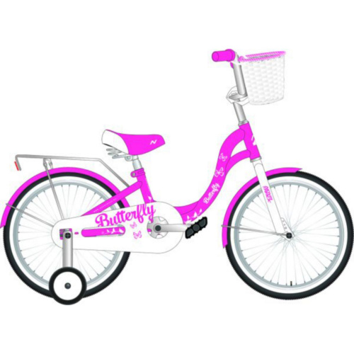Фото выбрать и купить детский велосипед или подростковый, для девочки или мальчика, размеры 12 дюймов, 14 дюймов, 16 дюймов, 18 дюймов и 20 дюймов, горный, городской, фэтбайк, полуфэт, BMX, складной детский, трехколесный, со склада в СПб - детские велосипеды, велосипед novatrack 16" butterfly розовый, тормоз нож, крылья и багаж хром, корз, полн защ.цеп  в наличии - интернет-магазин Мастерская Тимура