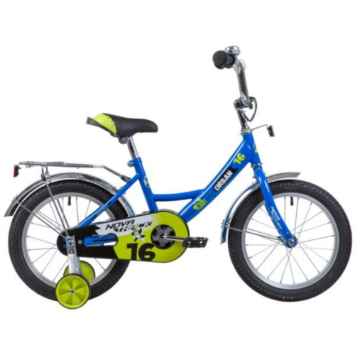 Фото выбрать и купить детский велосипед или подростковый, для девочки или мальчика, размеры 12 дюймов, 14 дюймов, 16 дюймов, 18 дюймов и 20 дюймов, горный, городской, фэтбайк, полуфэт, BMX, складной детский, трехколесный, со склада в СПб - детские велосипеды, велосипед novatrack 16", urban, синий, полная защита цепи, тормоз нож., крылья и багажник хром.,  в наличии - интернет-магазин Мастерская Тимура
