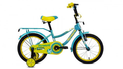 Фото выбрать и купить детский велосипед или подростковый, для девочки или мальчика, размеры 12 дюймов, 14 дюймов, 16 дюймов, 18 дюймов и 20 дюймов, горный, городской, фэтбайк, полуфэт, BMX, складной детский, трехколесный, со склада в СПб - детские велосипеды, велосипед forward funky 16 (2020) turquoise/yellow бирюзовый/желтый  в наличии - интернет-магазин Мастерская Тимура