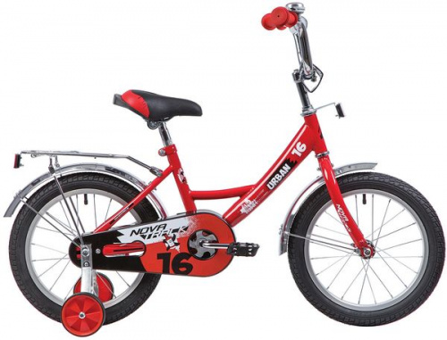 Фото выбрать и купить детский велосипед или подростковый, для девочки или мальчика, размеры 12 дюймов, 14 дюймов, 16 дюймов, 18 дюймов и 20 дюймов, горный, городской, фэтбайк, полуфэт, BMX, складной детский, трехколесный, со склада в СПб - детские велосипеды, велосипед novatrack 16" urban красный, полная защита цепи, тормоз нож., крылья и багажник хром.  в наличии - интернет-магазин Мастерская Тимура