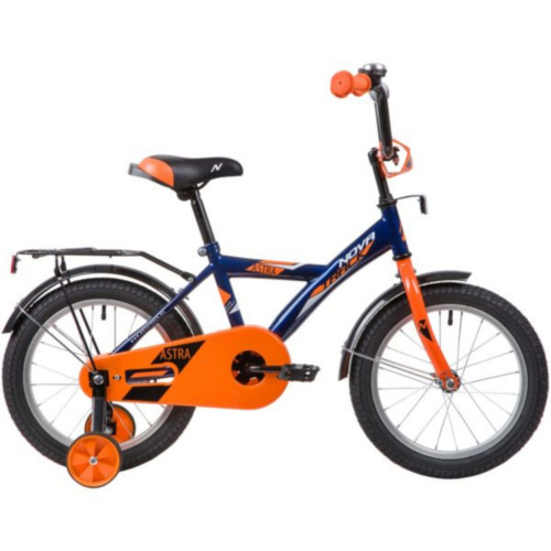 Фото выбрать и купить детский велосипед или подростковый, для девочки или мальчика, размеры 12 дюймов, 14 дюймов, 16 дюймов, 18 дюймов и 20 дюймов, горный, городской, фэтбайк, полуфэт, BMX, складной детский, трехколесный, со склада в СПб - детские велосипеды, велосипед novatrack 16" astra синий, тормоз нож, крылья, багажник, полная защ.цепи  в наличии - интернет-магазин Мастерская Тимура