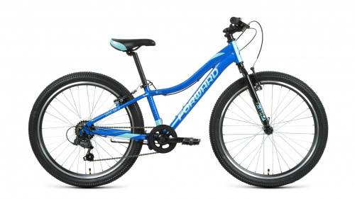 Фото выбрать и купить горный велосипед, горный двухподвес для подростка, BMX, полуфэт, фэтбайк, складной, детский велосипед для девочки или мальчика в СПб - большой выбор, размер колеса 20, 24, 26 и 27,5 дюйма, велосипед forward jade 24 1.0 (2021) синий / бирюзовый  в наличии - интернет-магазин Мастерская Тимура