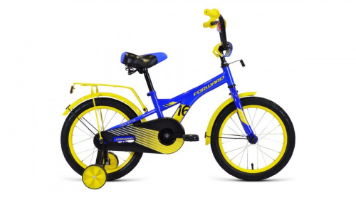 Фото выбрать и купить детский велосипед или подростковый, для девочки или мальчика, размеры 12 дюймов, 14 дюймов, 16 дюймов, 18 дюймов и 20 дюймов, горный, городской, фэтбайк, полуфэт, BMX, складной детский, трехколесный, со склада в СПб - детские велосипеды, велосипед forward crocky 16 (2020) blue/yellow синий/желтый  в наличии - интернет-магазин Мастерская Тимура