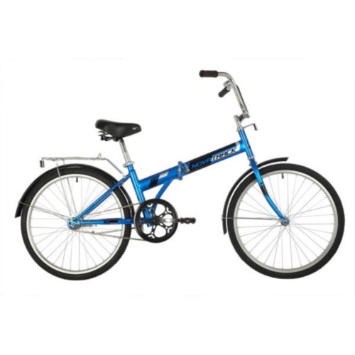 Фото выбрать и купить горный или городской велосипед, туристический, складной, со склада в СПб - большой выбор для взрослого, размеры 14, 16, 20, 22, 24, 26, 28 дюймов, детские велосипеды, велосипед novatrack 24" складной, синий, тормоз ножной, багажник, крылья  в наличии - интернет-магазин Мастерская Тимура