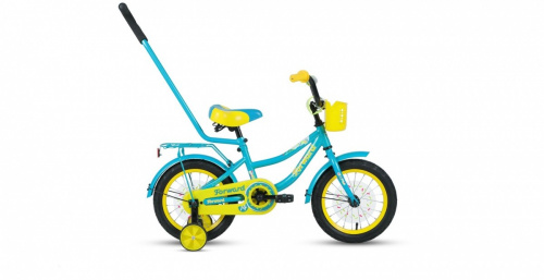 Фото выбрать и купить детский велосипед или подростковый, для девочки или мальчика, размеры 14 дюймов, 16 дюймов, горный, BMX, детский, трехколесный, со склада в СПб - детские велосипеды, велосипед forward funky 14 (2021) бирюзовый / желтый  в наличии - интернет-магазин Мастерская Тимура