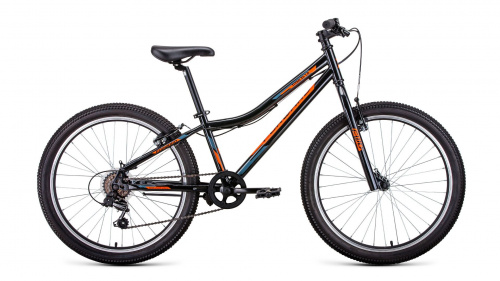 Фото выбрать и купить горный велосипед, горный двухподвес для подростка, BMX, полуфэт, фэтбайк, складной, детский велосипед для девочки или мальчика в СПб - большой выбор, размер колеса 20, 24, 26 и 27,5 дюйма, велосипед forward titan 24 1.0 (2022) черный/ярко-оранжевый, 12"  в наличии - интернет-магазин Мастерская Тимура