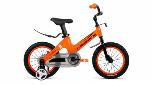 Фото выбрать и купить детский велосипед или подростковый, для девочки или мальчика, размеры 14 дюймов, 16 дюймов, горный, BMX, детский, трехколесный, со склада в СПб - детские велосипеды, велосипед forward cosmo 14 (2021) оранжевый  в наличии - интернет-магазин Мастерская Тимура