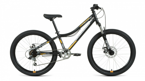 Фото выбрать и купить горный велосипед, горный двухподвес для подростка, BMX, полуфэт, фэтбайк, складной, детский велосипед для девочки или мальчика в СПб - большой выбор, размер колеса 20, 24, 26 и 27,5 дюйма, велосипед forward titan 24 2.0 disc (2021) темно-серый/желтый  в наличии - интернет-магазин Мастерская Тимура