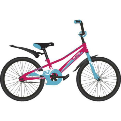Фото выбрать и купить детский велосипед или подростковый, для девочки или мальчика, размеры 12 дюймов, 14 дюймов, 16 дюймов, 18 дюймов и 20 дюймов, горный, городской, фэтбайк, полуфэт, BMX, складной детский, трехколесный, со склада в СПб - детские велосипеды, велосипед novatrack 18" valiant фуксия, защита а-тип, тормоз нож, короткие крылья  в наличии - интернет-магазин Мастерская Тимура
