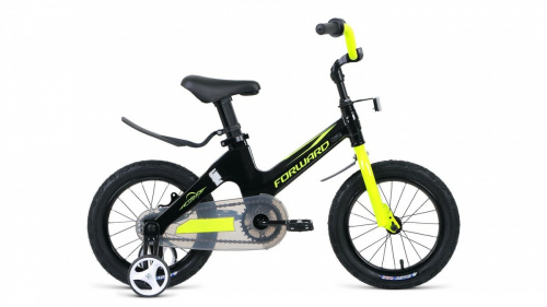 Фото выбрать и купить детский велосипед или подростковый, для девочки или мальчика, размеры 14 дюймов, 16 дюймов, горный, BMX, детский, трехколесный, со склада в СПб - детские велосипеды, велосипед forward cosmo 14 (2021) черный / зеленый  в наличии - интернет-магазин Мастерская Тимура