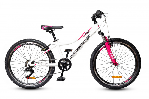 Фото выбрать и купить горный велосипед, горный двухподвес для подростка, BMX, полуфэт, фэтбайк, складной, детский велосипед для девочки или мальчика в СПб - большой выбор, размер колеса 20, 24, 26 и 27,5 дюйма, велосипед horst fancy 24 (2022) белый/розовый  в наличии - интернет-магазин Мастерская Тимура