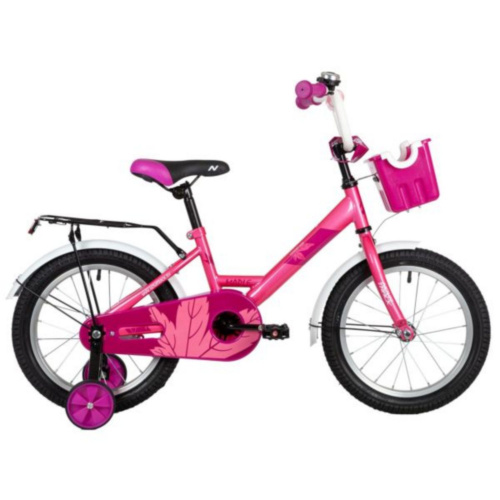 Фото выбрать и купить детский велосипед или подростковый, для девочки или мальчика, размеры 12 дюймов, 14 дюймов, 16 дюймов, 18 дюймов и 20 дюймов, горный, городской, фэтбайк, полуфэт, BMX, складной детский, трехколесный, со склада в СПб - детские велосипеды, велосипед novatrack 16" maple розовый, полная защита цепи, тормоз нож., багажник, пер.корзина  в наличии - интернет-магазин Мастерская Тимура