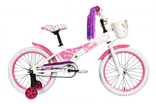 Фото выбрать и купить детский велосипед или подростковый, для девочки или мальчика, размеры 12 дюймов, 14 дюймов, 16 дюймов, 18 дюймов и 20 дюймов, горный, городской, фэтбайк, полуфэт, BMX, складной детский, трехколесный, со склада в СПб - детские велосипеды, велосипед stark tanuki 18 girl (2023) белый/фиолетовый  в наличии - интернет-магазин Мастерская Тимура