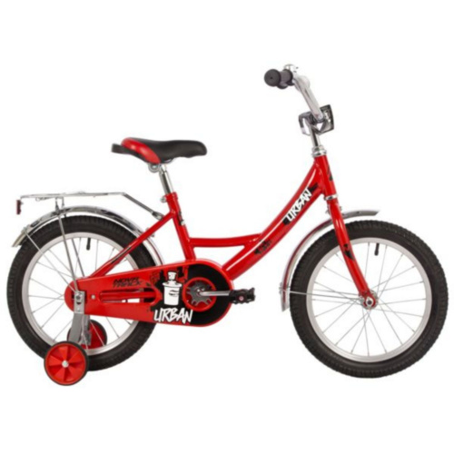 Фото выбрать и купить детский велосипед или подростковый, для девочки или мальчика, размеры 12 дюймов, 14 дюймов, 16 дюймов, 18 дюймов и 20 дюймов, горный, городской, фэтбайк, полуфэт, BMX, складной детский, трехколесный, со склада в СПб - детские велосипеды, велосипед novatrack 16" urban красный, полная защита цепи, тормоз нож., крылья и багажник хром.  в наличии - интернет-магазин Мастерская Тимура