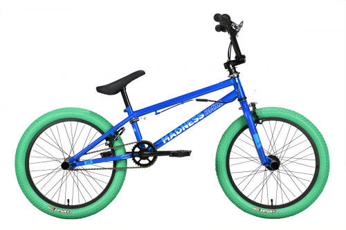 Фото выбрать и купить BMX, велосипед 4X, стрит или дерт со склада в СПб - большой выбор для взрослого 20, 24 или 26 дюймов, для трюков велосипеды, велосипед stark madness bmx 2 (2023) синий/белый/зеленый  в наличии - интернет-магазин Мастерская Тимура