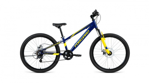 Фото выбрать и купить горный велосипед, горный двухподвес для подростка, BMX, полуфэт, фэтбайк, складной, детский велосипед для девочки или мальчика в СПб - большой выбор, размер колеса 20, 24, 26 и 27,5 дюйма, велосипед forward rise 24 2.0 disc (2020) dark blue/yellow тёмно - синий/желтый, размер 11,5"  в наличии - интернет-магазин Мастерская Тимура