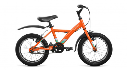 Фото выбрать и купить детский велосипед или подростковый, для девочки или мальчика, размеры 12 дюймов, 14 дюймов, 16 дюймов, 18 дюймов и 20 дюймов, горный, городской, фэтбайк, полуфэт, BMX, складной детский, трехколесный, со склада в СПб - детские велосипеды, велосипед forward dakota 16 (2022) ярко-оранжевый/бирюзовый  в наличии - интернет-магазин Мастерская Тимура