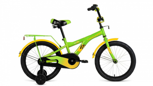 Фото выбрать и купить детский велосипед или подростковый, для девочки или мальчика, размеры 12 дюймов, 14 дюймов, 16 дюймов, 18 дюймов и 20 дюймов, горный, городской, фэтбайк, полуфэт, BMX, складной детский, трехколесный, со склада в СПб - детские велосипеды, велосипед forward crocky 18 (2021) зеленый / желтый  в наличии - интернет-магазин Мастерская Тимура