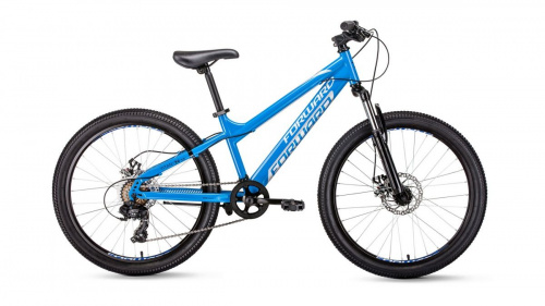 Фото выбрать и купить горный велосипед, горный двухподвес для подростка, BMX, полуфэт, фэтбайк, складной, детский велосипед для девочки или мальчика в СПб - большой выбор, размер колеса 20, 24, 26 и 27,5 дюйма, велосипед forward titan 24 2.0 disc (2020) blue синий, размер 13''  в наличии - интернет-магазин Мастерская Тимура