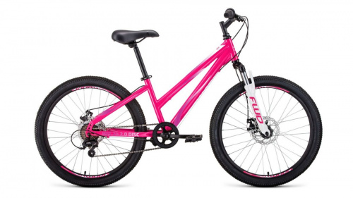 Фото выбрать и купить горный велосипед, горный двухподвес для подростка, BMX, полуфэт, фэтбайк, складной, детский велосипед для девочки или мальчика в СПб - большой выбор, размер колеса 20, 24, 26 и 27,5 дюйма, велосипед forward iris 24 2.0 disc (2020) pink розовый, размер 13''  в наличии - интернет-магазин Мастерская Тимура