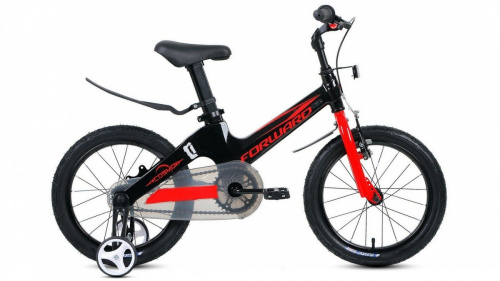 Фото выбрать и купить детский велосипед или подростковый, для девочки или мальчика, размеры 12 дюймов, 14 дюймов, 16 дюймов, 18 дюймов и 20 дюймов, горный, городской, фэтбайк, полуфэт, BMX, складной детский, трехколесный, со склада в СПб - детские велосипеды, велосипед forward cosmo 16 (2021) черный / красный  в наличии - интернет-магазин Мастерская Тимура