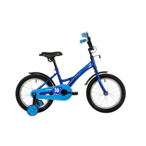 Фото выбрать и купить детский велосипед или подростковый, для девочки или мальчика, размеры 12 дюймов, 14 дюймов, 16 дюймов, 18 дюймов и 20 дюймов, горный, городской, фэтбайк, полуфэт, BMX, складной детский, трехколесный, со склада в СПб - детские велосипеды, велосипед novatrack 16" strike синий, тормоз нож, крылья корот, полная защита цепи  в наличии - интернет-магазин Мастерская Тимура
