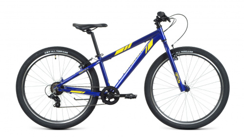 Фото выбрать и купить горный велосипед, горный двухподвес для подростка, BMX, полуфэт, фэтбайк, складной, детский велосипед для девочки или мальчика в СПб - большой выбор, размер колеса 20, 24, 26 и 27,5 дюйма, велосипед forward toronto 26 1.2 (2021) синий / желтый, размер 13"  в наличии - интернет-магазин Мастерская Тимура