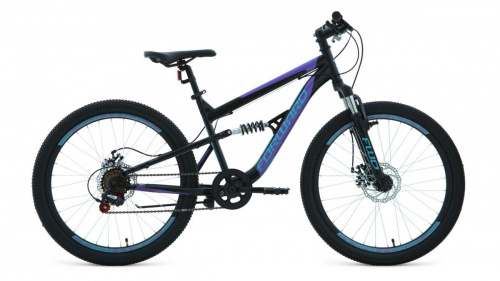Фото выбрать и купить горный велосипед, горный двухподвес для подростка, BMX, полуфэт, фэтбайк, складной, детский велосипед для девочки или мальчика в СПб - большой выбор, размер колеса 20, 24, 26 и 27,5 дюйма, велосипед forward raptor 24 2.0 disc (2020) black/violet черный/фиолетовый, размер 13''  в наличии - интернет-магазин Мастерская Тимура