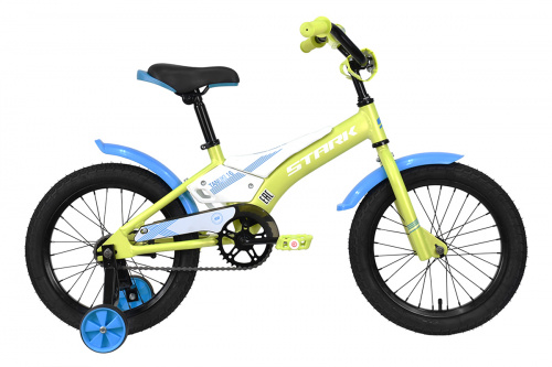 Фото выбрать и купить детский велосипед или подростковый, для девочки или мальчика, размеры 12 дюймов, 14 дюймов, 16 дюймов, 18 дюймов и 20 дюймов, горный, городской, фэтбайк, полуфэт, BMX, складной детский, трехколесный, со склада в СПб - детские велосипеды, велосипед stark tanuki 16 boy (2023) зеленый/синий/белый  в наличии - интернет-магазин Мастерская Тимура