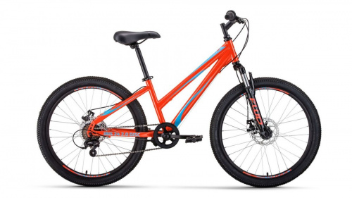 Фото выбрать и купить горный велосипед, горный двухподвес для подростка, BMX, полуфэт, фэтбайк, складной, детский велосипед для девочки или мальчика в СПб - большой выбор, размер колеса 20, 24, 26 и 27,5 дюйма, велосипед forward iris 24 2.0 disc (2020) orange оранжевый, размер 13''  в наличии - интернет-магазин Мастерская Тимура