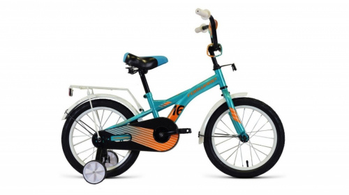 Фото выбрать и купить детский велосипед или подростковый, для девочки или мальчика, размеры 12 дюймов, 14 дюймов, 16 дюймов, 18 дюймов и 20 дюймов, горный, городской, фэтбайк, полуфэт, BMX, складной детский, трехколесный, со склада в СПб - детские велосипеды, велосипед forward crocky 16 (2021) бирюзовый / оранжевый  в наличии - интернет-магазин Мастерская Тимура