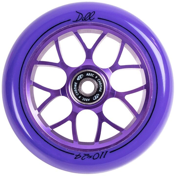 Фото выбрать и купить колесо для трюкового самоката dill 110 мм алюминиевое, purple, подшипники abec 9 (nn010600) в магазинах в наличии или заказать в интернет-магазине с доставкой со склада в СПб - большой выбор для взрослого, колесо для трюкового самоката dill 110 мм алюминиевое, purple, подшипники abec 9 (nn010600) в наличии - интернет-магазин Мастерская Тимура