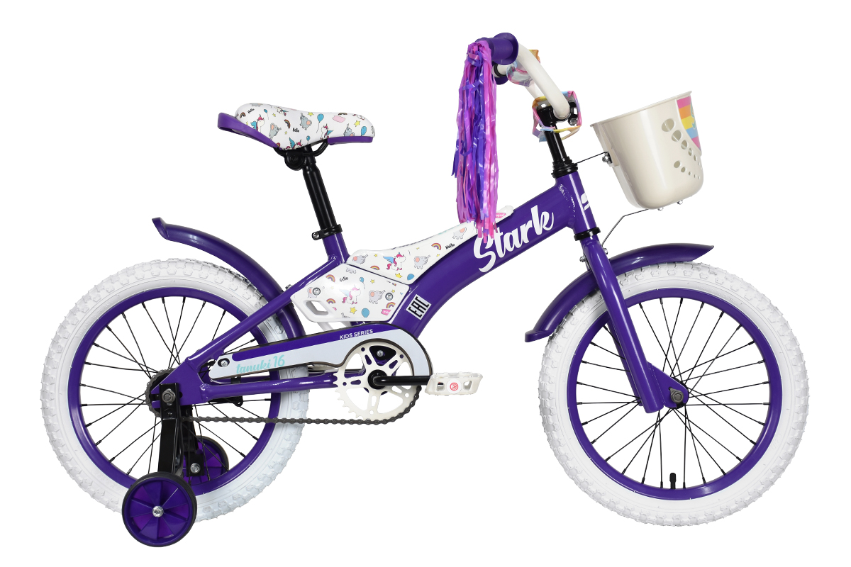 Фото выбрать и купить велосипед stark tanuki 16 girl (2023) фиолетовый/белый детские в магазинах или со склада в СПб - большой выбор для взрослого и для детей, велосипед stark tanuki 16 girl (2023) фиолетовый/белый детские в наличии - интернет-магазин Мастерская Тимура