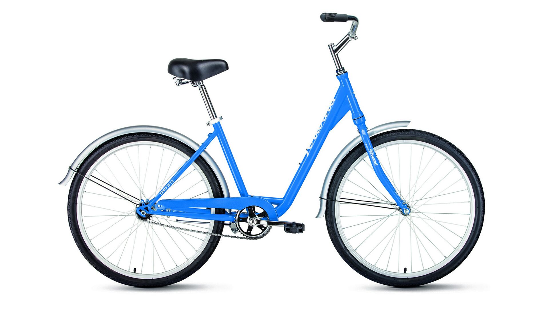Фото выбрать и купить городской или дорожный велосипед для города и велопрогулок со склада в СПб - большой выбор для взрослого и для детей, велосипед forward grace 26 1.0 (2022) синий/белый, 17" велосипеды в наличии - интернет-магазин Мастерская Тимура