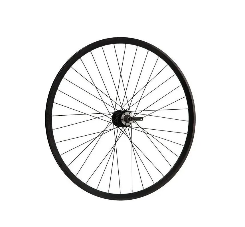 Фото выбрать и купить колесо 27,5" переднее, алюминиевая втулка wz-a282fd, дисковая (6 винтов), эксцентрик (9 мм), черные спицы, двустеночный обод (ут00021773) для велосипедов со склада в СПб - большой выбор для взрослого, запчасти для велосипедов в наличии - интернет-магазин Мастерская Тимура