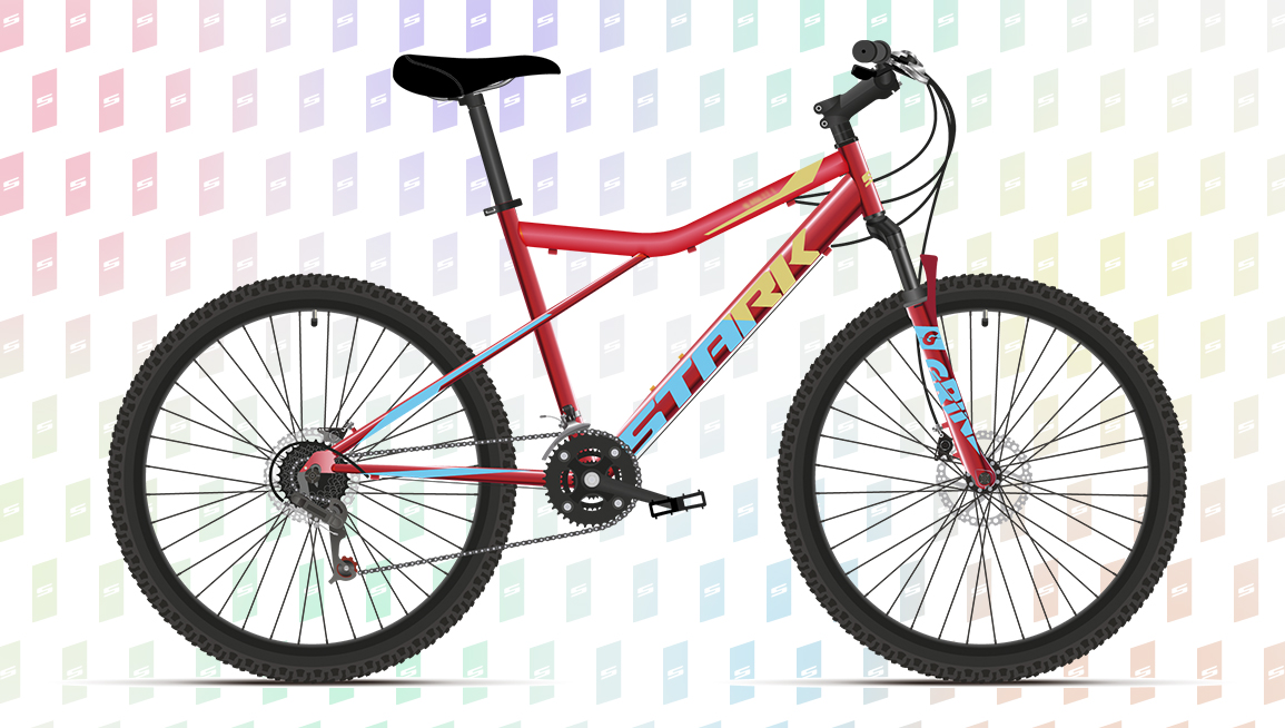 Фото выбрать и купить велосипед stark slash 26.1 d steel (2023) красный/голубой, размер 14.5" велосипеды со склада в СПб - большой выбор для взрослого и для детей, велосипед stark slash 26.1 d steel (2023) красный/голубой, размер 14.5" велосипеды в наличии - интернет-магазин Мастерская Тимура