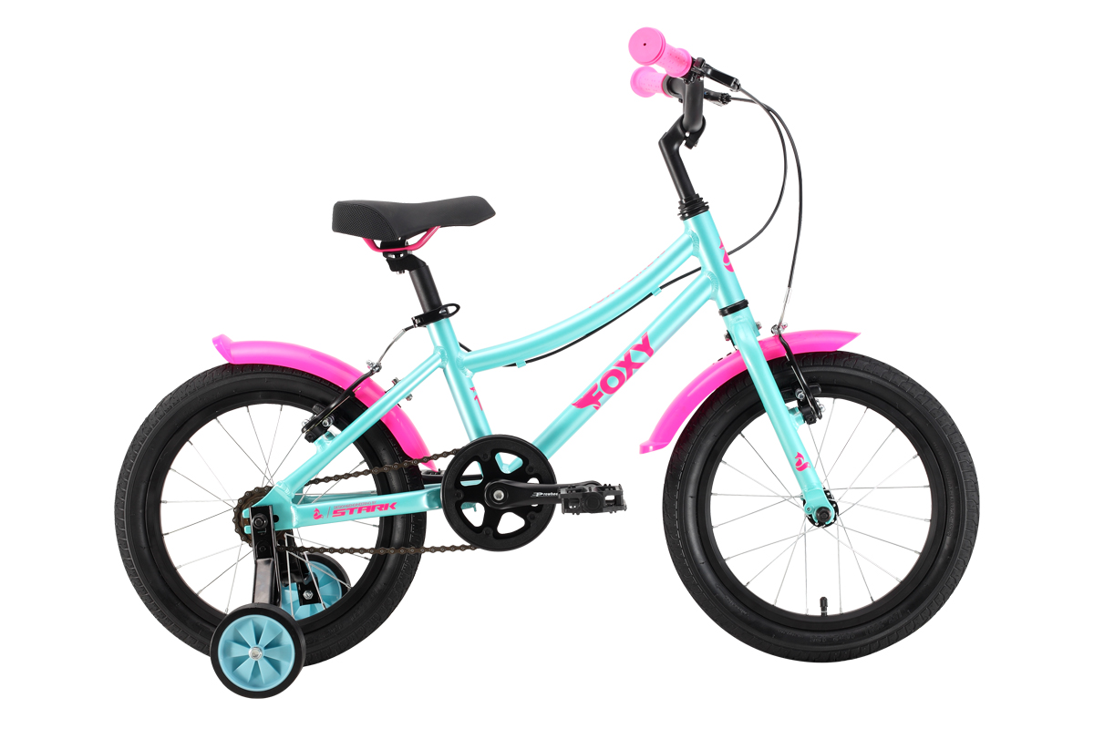 Фото выбрать и купить велосипед stark foxy girl 16 (2022) бирюзовый/розовый детские в магазинах или со склада в СПб - большой выбор для взрослого и для детей, велосипед stark foxy girl 16 (2022) бирюзовый/розовый детские в наличии - интернет-магазин Мастерская Тимура
