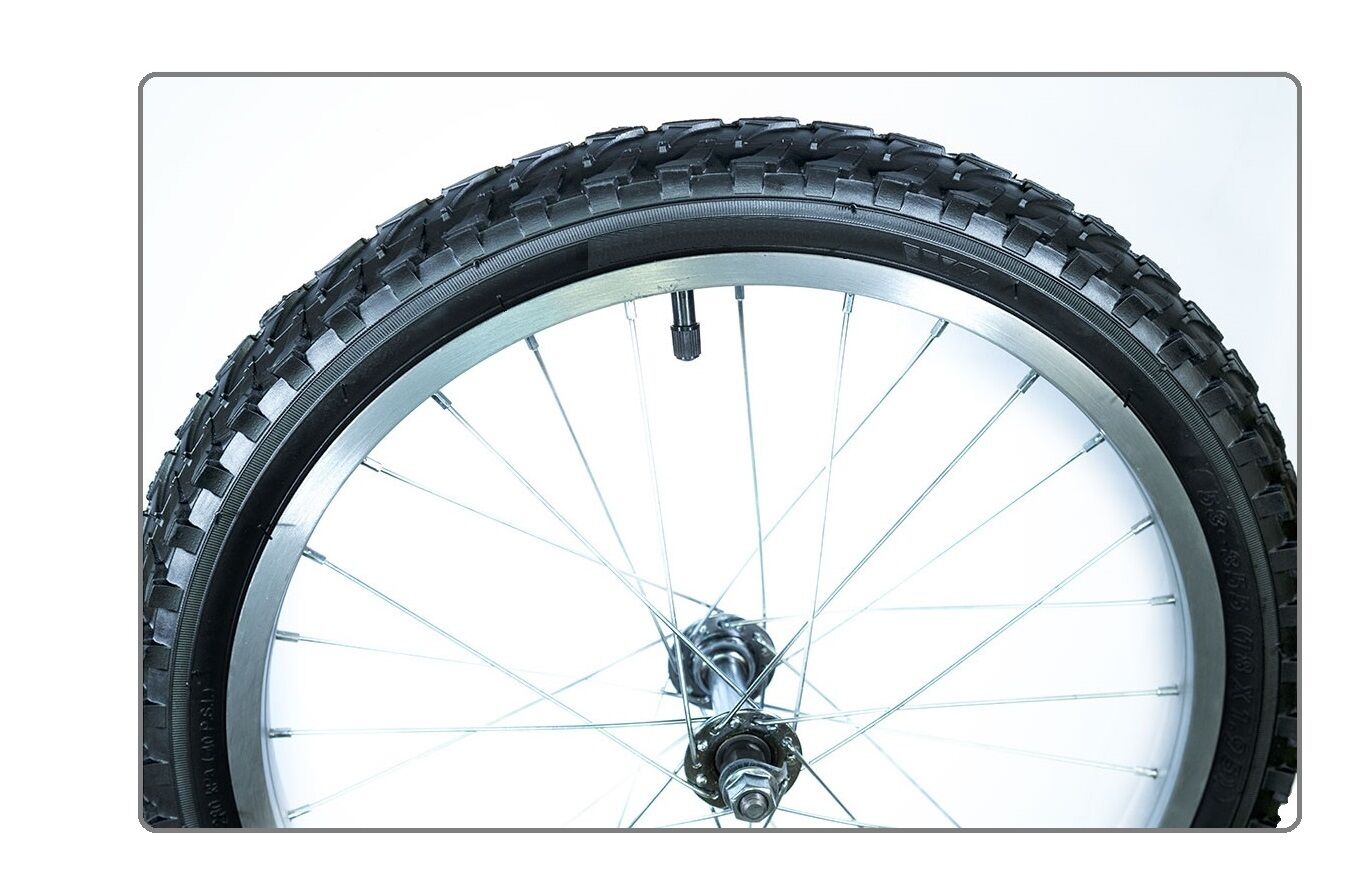 Фото выбрать и купить колесо в сборе 16" переднее, алюминиевый обод, передняя втулка, в сборе с покрышкой (16х1,95) и камерой (ут00019443) для велосипедов со склада в СПб - большой выбор для взрослого, запчасти для велосипедов в наличии - интернет-магазин Мастерская Тимура