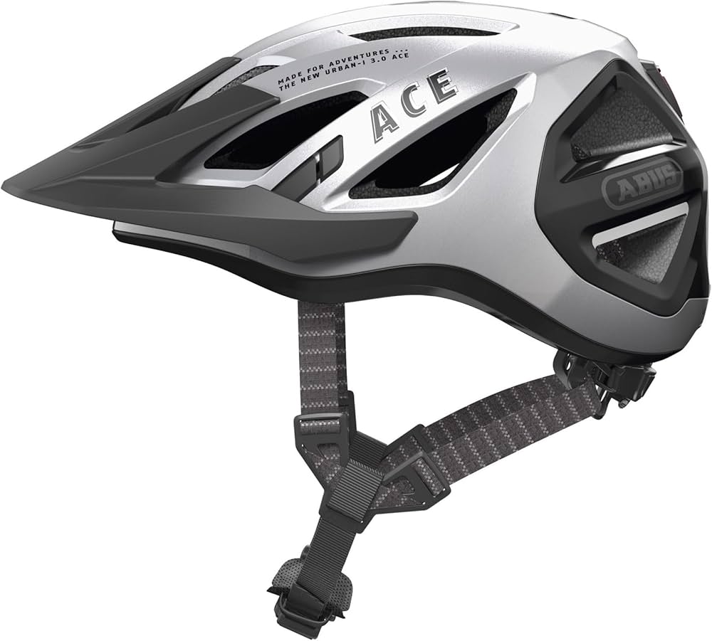 Фото выбрать и купить шлем 05-0097955 urban-i 3.0 ace с led фонариком, m(52-58см) с регулировкой, 17 отв, сетка от насекомых, 280гр, серебр., abus new для велосипедов со склада в СПб - большой выбор для взрослого, шлем 05-0097955 urban-i 3.0 ace с led фонариком, m(52-58см) с регулировкой, 17 отв, сетка от насекомых, 280гр, серебр., abus new для велосипедов в наличии - интернет-магазин Мастерская Тимура