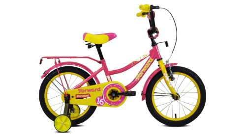 Фото выбрать и купить детский велосипед или подростковый, для девочки или мальчика, размеры 12 дюймов, 14 дюймов, 16 дюймов, 18 дюймов и 20 дюймов, горный, городской, фэтбайк, полуфэт, BMX, складной детский, трехколесный, со склада в СПб - детские велосипеды, велосипед forward funky 16 (2021) фиолетовый / желтый  в наличии - интернет-магазин Мастерская Тимура
