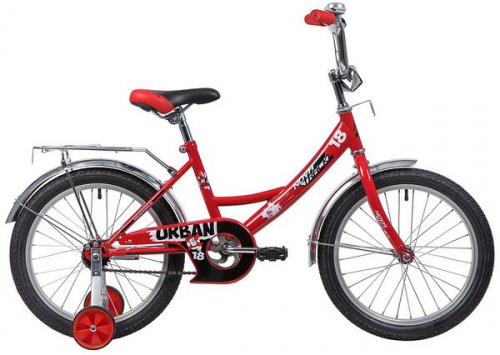 Фото выбрать и купить детский велосипед или подростковый, для девочки или мальчика, размеры 12 дюймов, 14 дюймов, 16 дюймов, 18 дюймов и 20 дюймов, горный, городской, фэтбайк, полуфэт, BMX, складной детский, трехколесный, со склада в СПб - детские велосипеды, велосипед novatrack 18" urban красный, защита а-тип, тормоз нож., крылья и багажник хром.  в наличии - интернет-магазин Мастерская Тимура