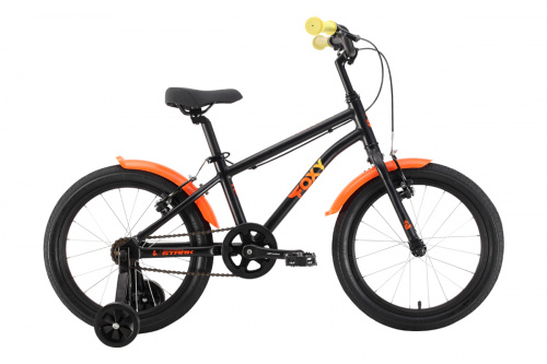 Фото выбрать и купить детский велосипед или подростковый, для девочки или мальчика, размеры 12 дюймов, 14 дюймов, 16 дюймов, 18 дюймов и 20 дюймов, горный, городской, фэтбайк, полуфэт, BMX, складной детский, трехколесный, со склада в СПб - детские велосипеды, велосипед stark foxy boy 18 (2022) черный/оранжевый/желтый  в наличии - интернет-магазин Мастерская Тимура