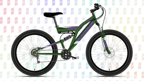 Фото выбрать и купить горный двухподвес или трейловый велосипед, велосипед женский или унисекс, со склада в СПб - большой выбор для взрослого 26, 27,5 и 29 дюймов, велосипед stark jumper fs 27.1 d (2023) насыщенный-зеленый/пурпурный-металлик, размер 16" в наличии - интернет-магазин Мастерская Тимура. Материал рамы алюминий, карбон или сталь.