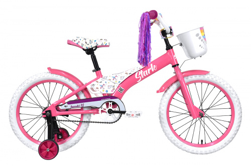 Фото выбрать и купить детский велосипед или подростковый, для девочки или мальчика, размеры 12 дюймов, 14 дюймов, 16 дюймов, 18 дюймов и 20 дюймов, горный, городской, фэтбайк, полуфэт, BMX, складной детский, трехколесный, со склада в СПб - детские велосипеды, велосипед stark tanuki 18 girl (2023) розовый/фиолетовый/черный  в наличии - интернет-магазин Мастерская Тимура